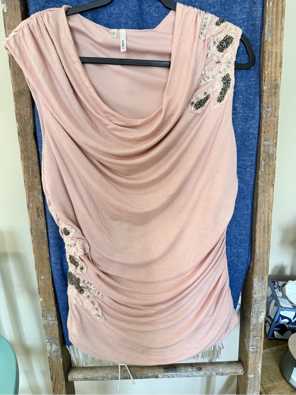 Studio Y Blush Pink Draped Cowl Neck Embellished Camisole